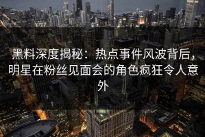 黑料深度揭秘：热点事件风波背后，明星在粉丝见面会的角色疯狂令人意外