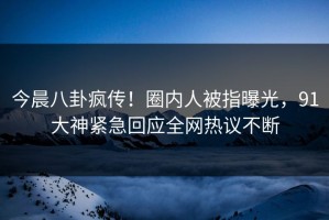 今晨八卦疯传！圈内人被指曝光，91大神紧急回应全网热议不断