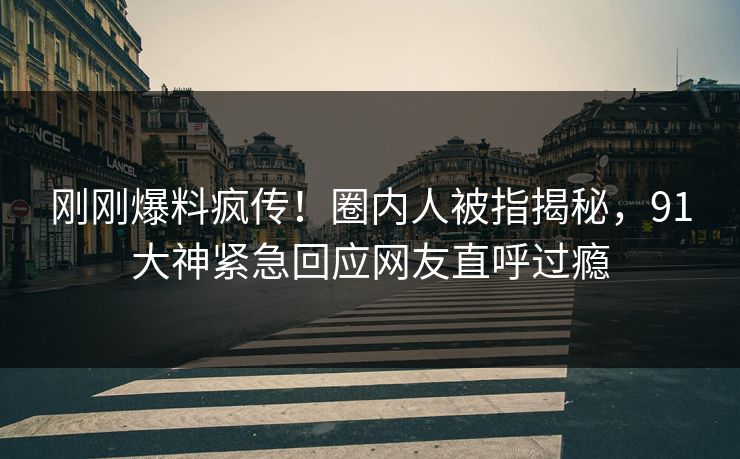 刚刚爆料疯传！圈内人被指揭秘，91大神紧急回应网友直呼过瘾
