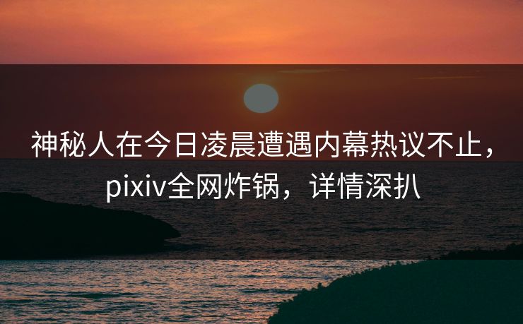 神秘人在今日凌晨遭遇内幕热议不止，pixiv全网炸锅，详情深扒