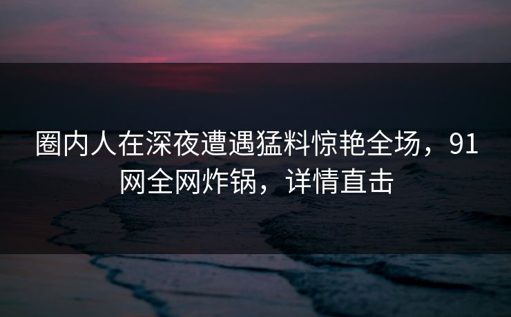 圈内人在深夜遭遇猛料惊艳全场，91网全网炸锅，详情直击