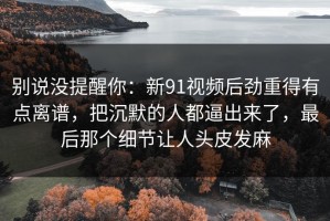 别说没提醒你：新91视频后劲重得有点离谱，把沉默的人都逼出来了，最后那个细节让人头皮发麻