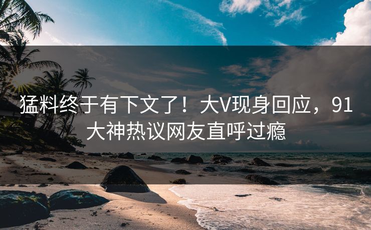 猛料终于有下文了！大V现身回应，91大神热议网友直呼过瘾